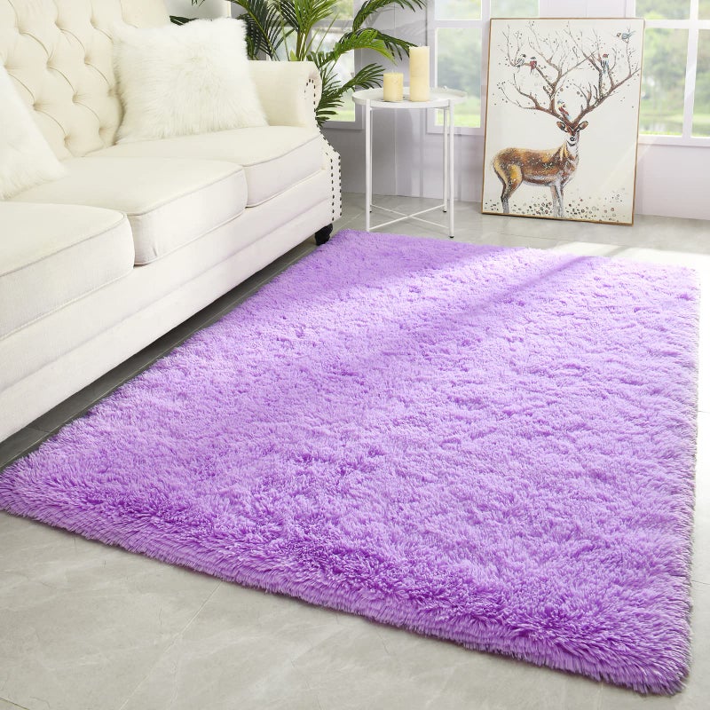 Merelax Modern Soft Fluffy Large Shaggy Rug for Bedroom Livingroom Dorm Kids Room Indoor Home Decorative, Non-Slip Plush Furry Fur Area Rugs Comfy Nursery Accent Floor Carpet 4'x6' Purple - Image 1